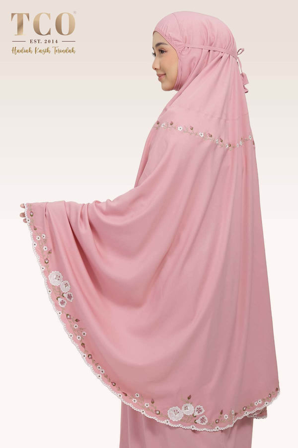 Telekung Pearl Yasmine in Pastel Rose