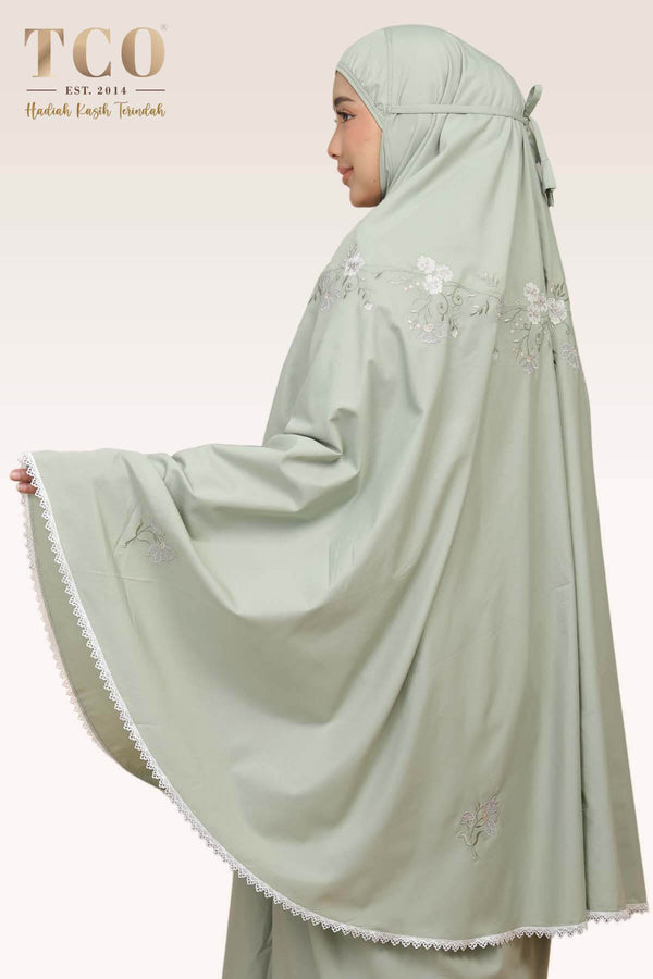Telekung Salma in Dusty Green