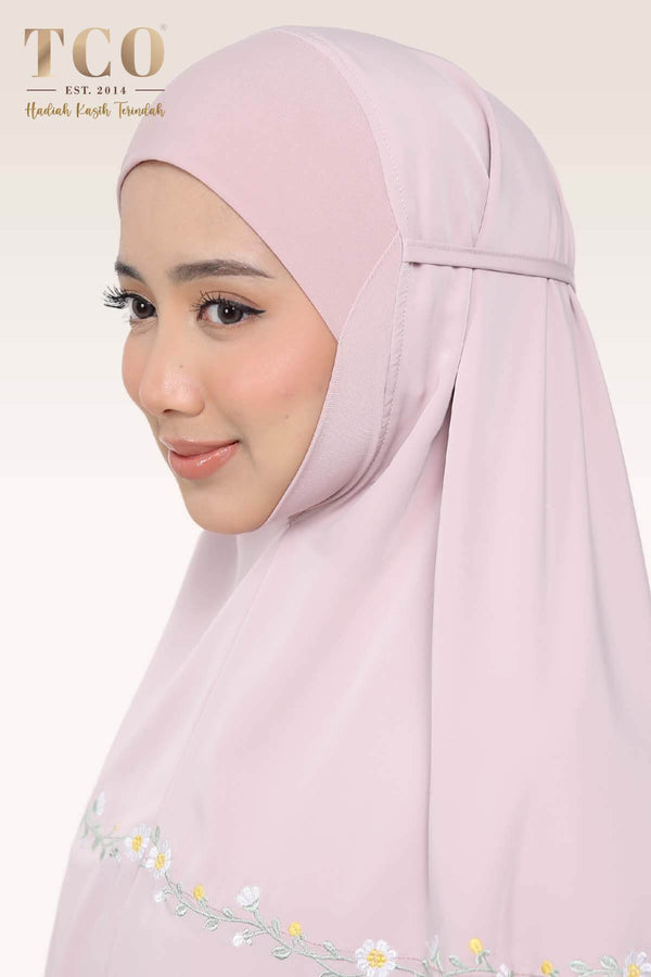 Telekung Daisy Luxe in Dusty Rose