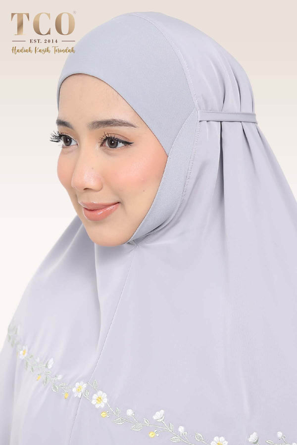 Telekung Daisy Luxe in Gray Lilac