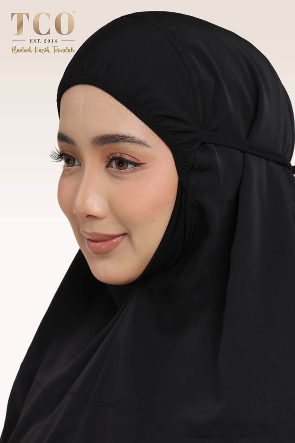 Telekung Mekar Luxe in Jet Black