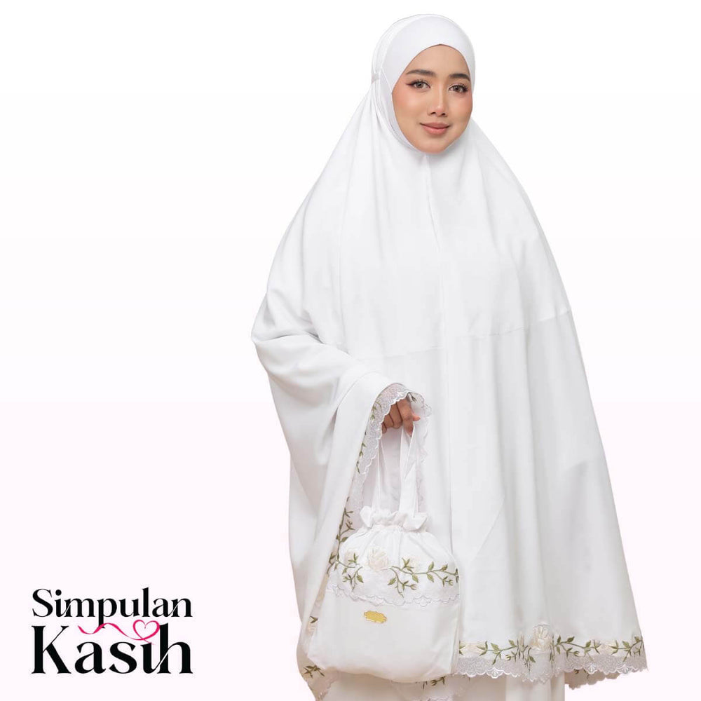 Telekung Nuur Rose in Snow White Ivory