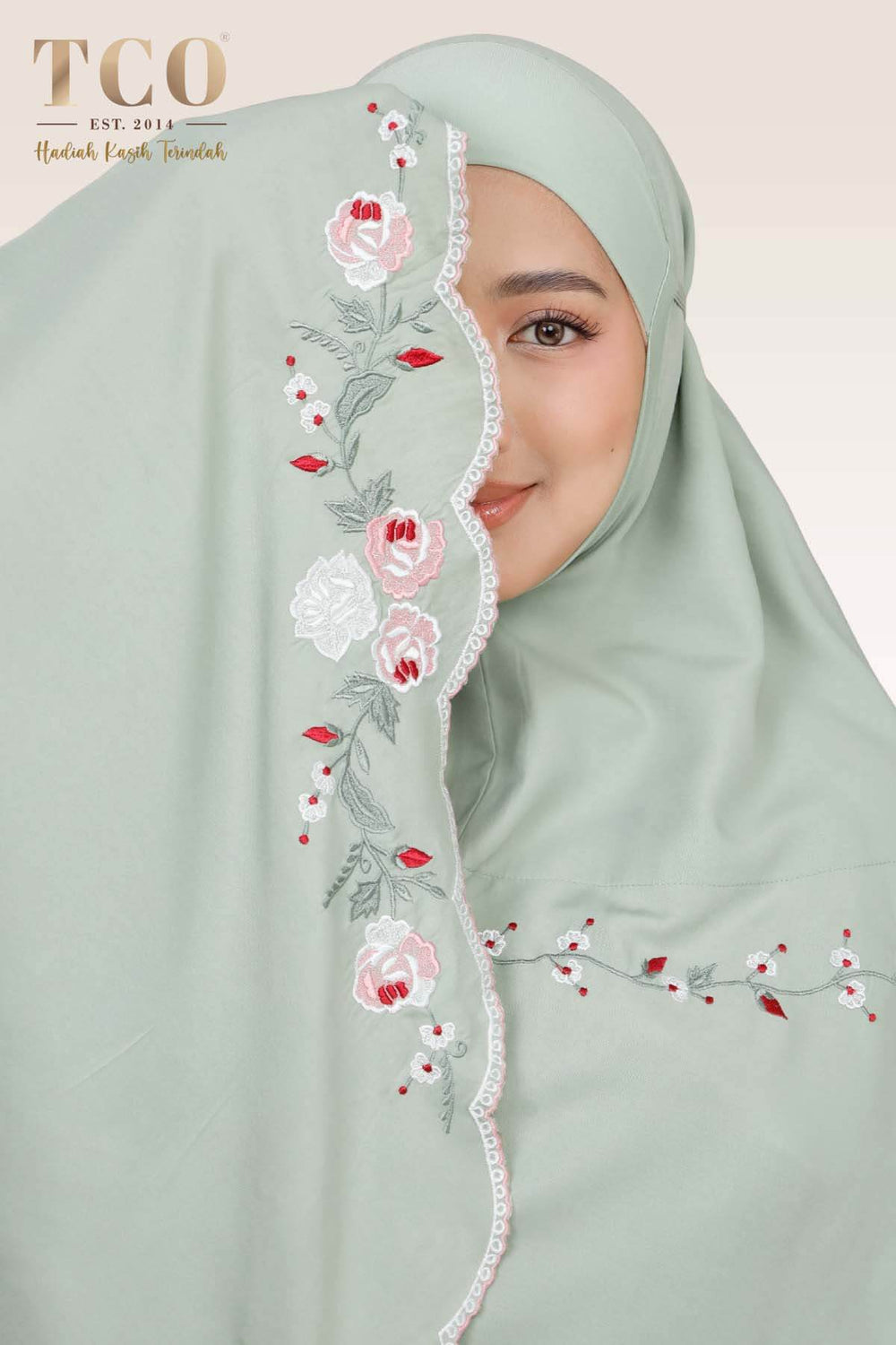 Telekung Pearl Rosabella in Serene Green
