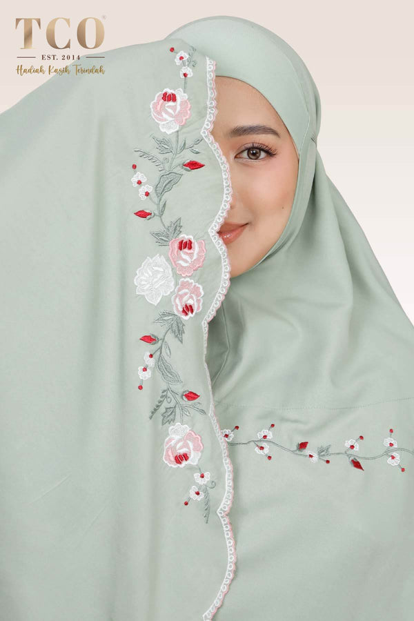 Telekung Pearl Rosabella in Serene Green