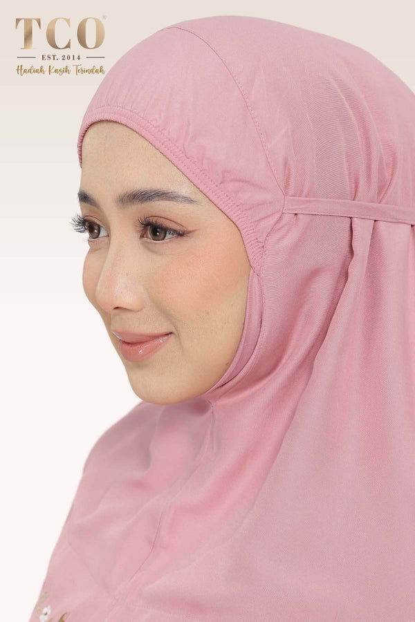 Telekung Pearl Yasmine in Pastel Rose