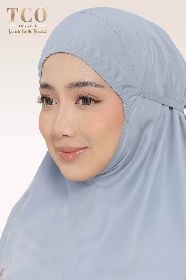 Telekung Pearl Yasmine in Smoky Bluish