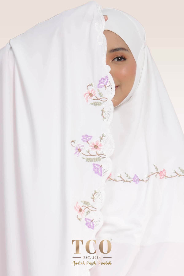 [LIMITED] Telekung Blossom Luxe in Off White
