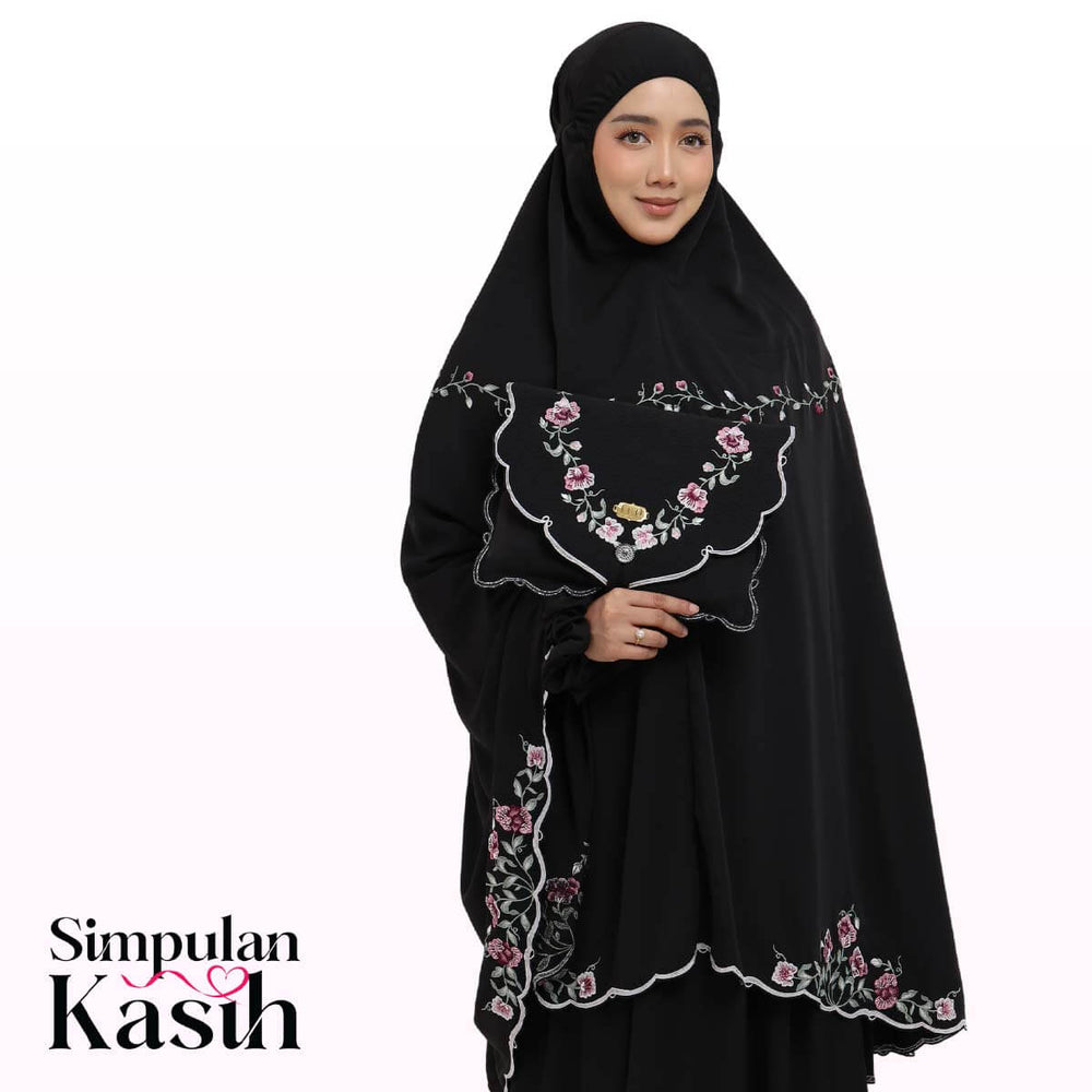 Telekung Mekar Luxe in Jet Black