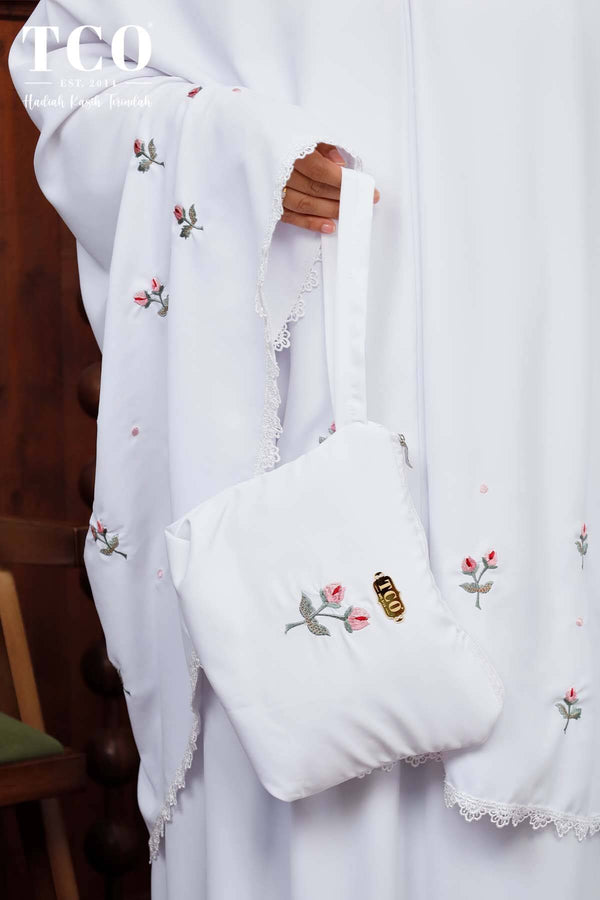 Telekung Nuur Petal in Snow White Fuchsia