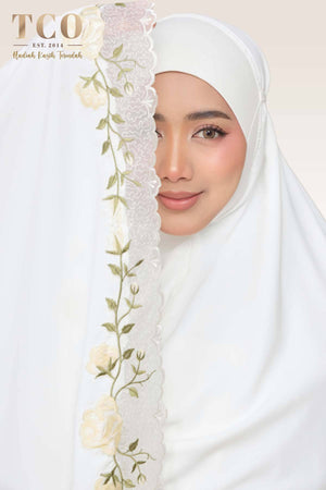Telekung Nuur Rose in Off White Cream