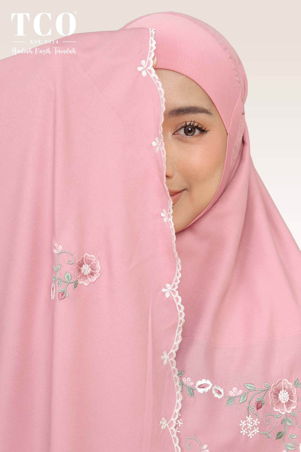 Telekung Pearl Ratna in Pastel Rose
