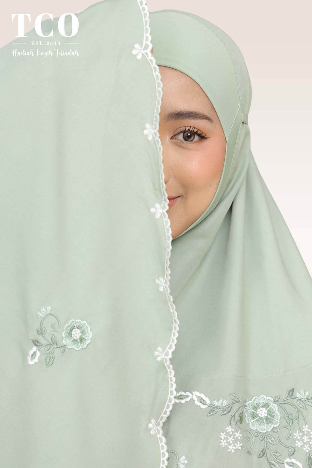 Telekung Pearl Ratna in Serene Green