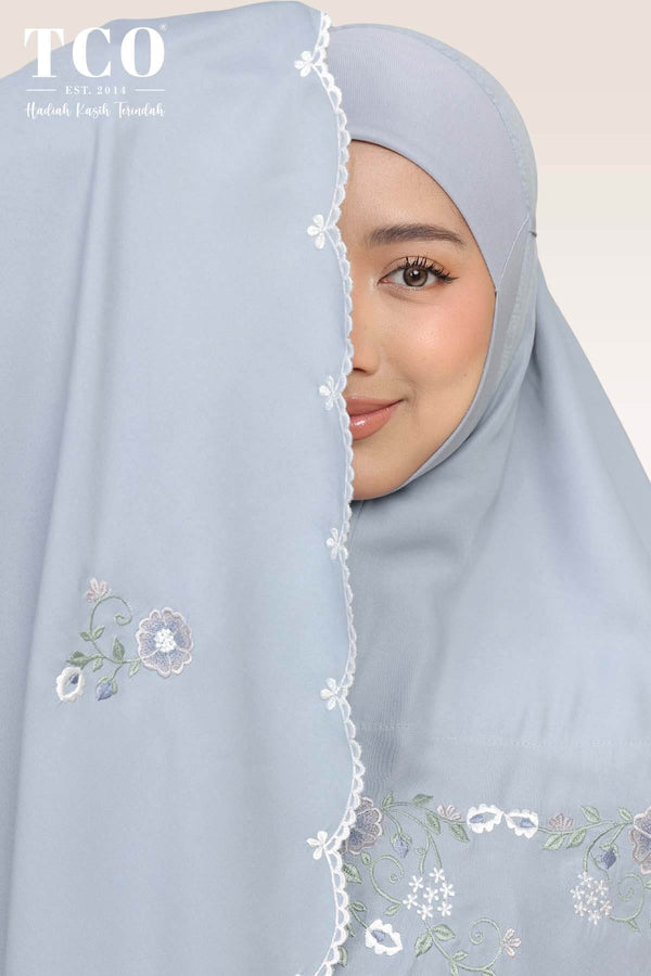 Telekung Pearl Ratna in Smoky Bluish