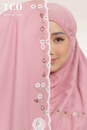 Telekung Pearl Yasmine in Pastel Rose