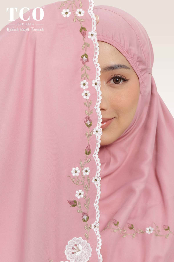Telekung Pearl Yasmine in Pastel Rose