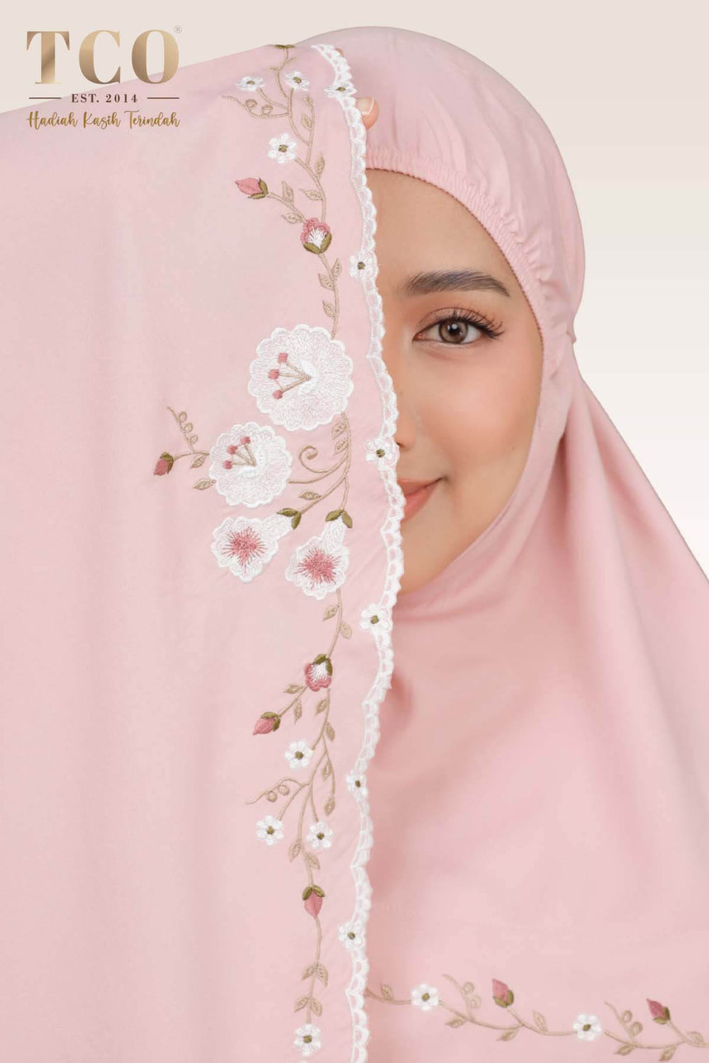 Telekung Pearl Yasmine in Pinky Blush