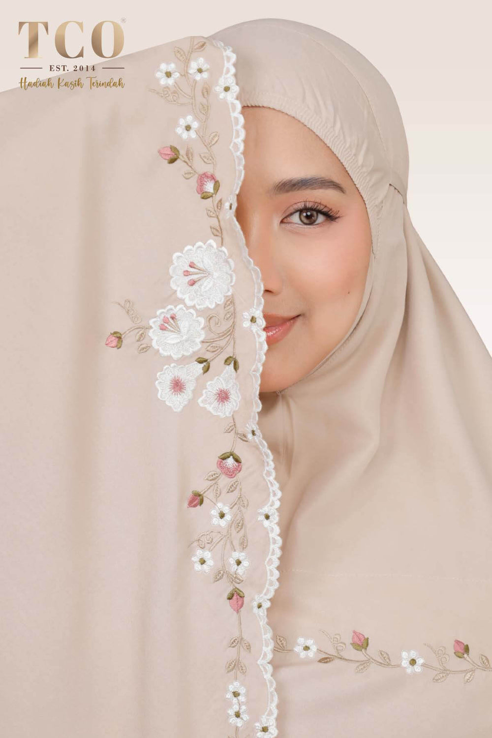 Telekung Pearl Yasmine in Sandy Latte