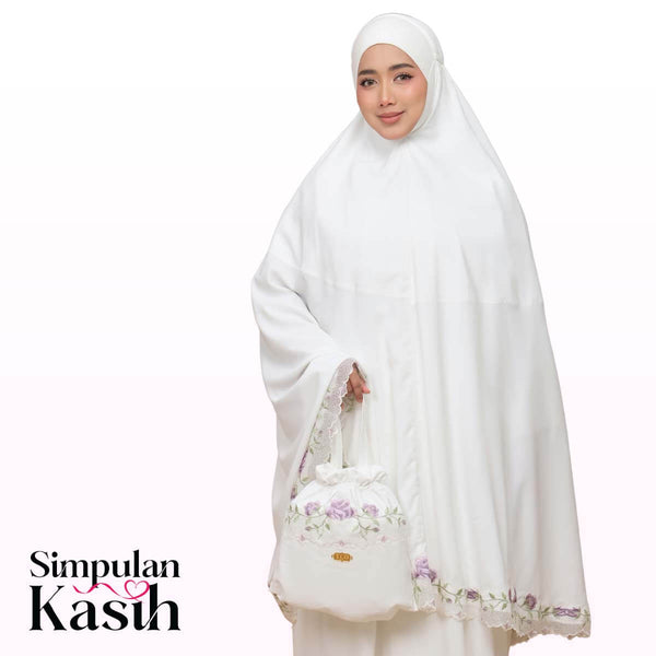 Telekung Nuur Rose in Off White Lavender