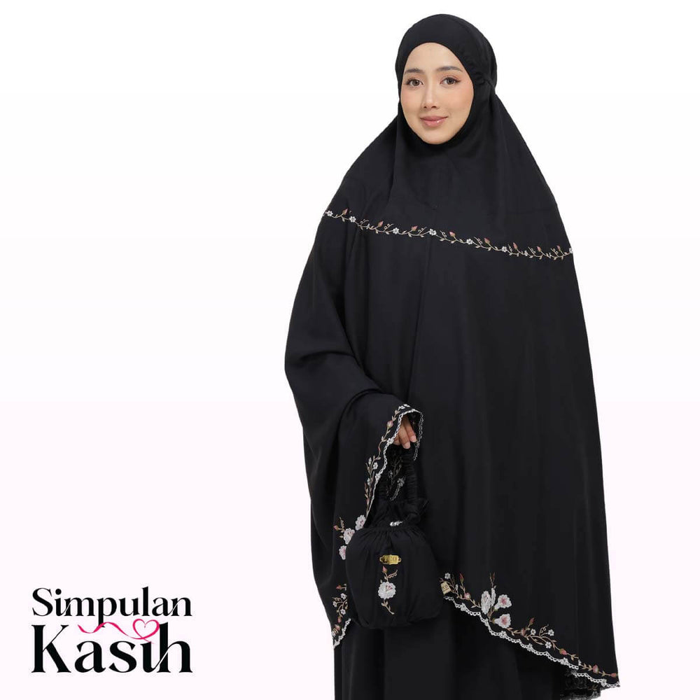 Telekung Pearl Yasmine in Classic Black