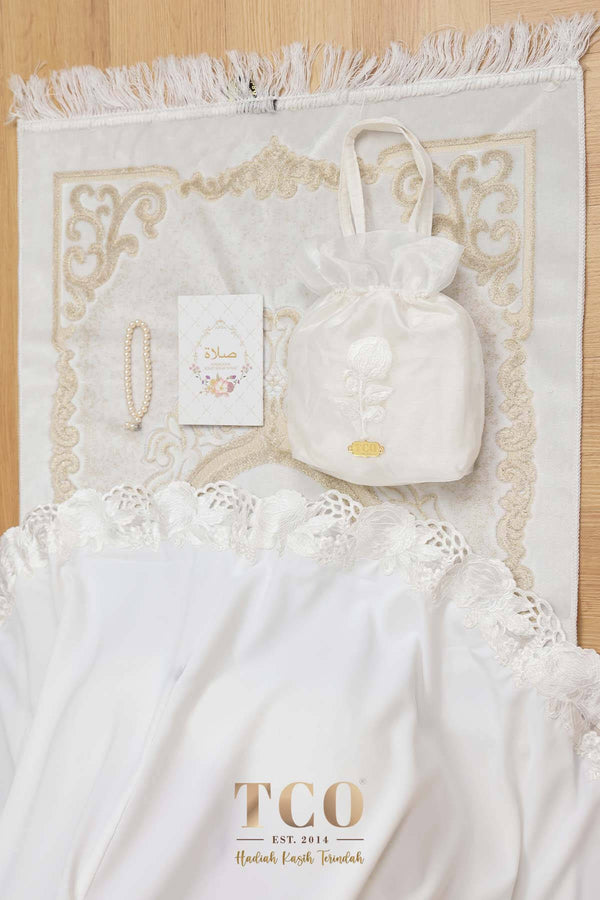 Telekung Nuur Fleur in Off White Pure