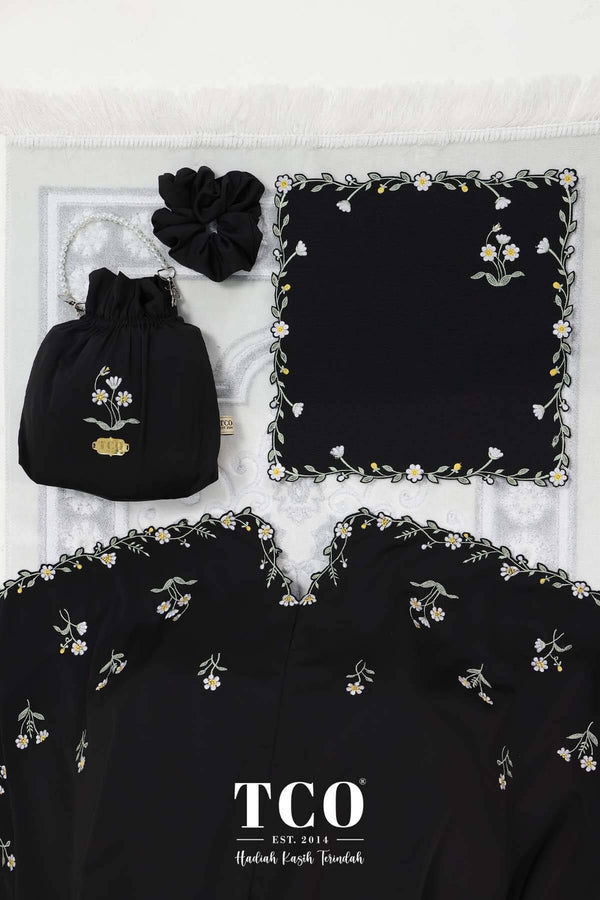 Telekung Daisy Luxe in Jet Black
