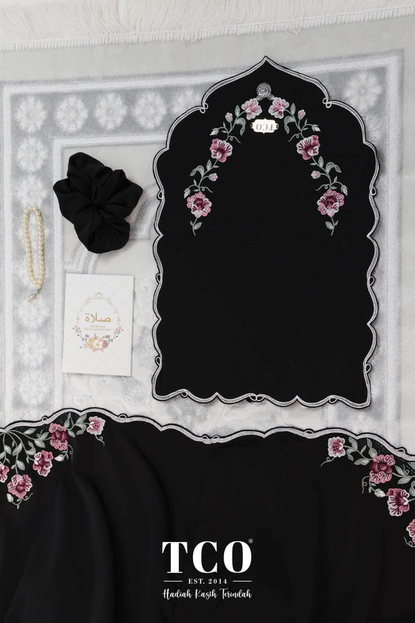 Telekung Mekar Luxe in Jet Black