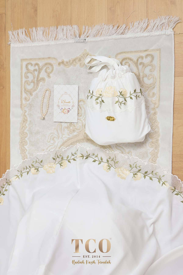 Telekung Nuur Rose in Off White Cream