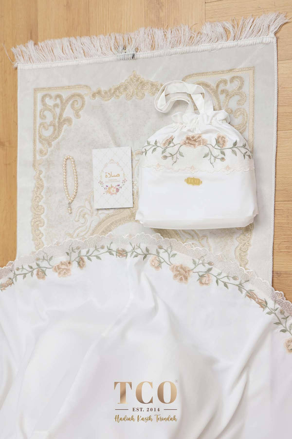 Telekung Nuur Rose in Off White Latte