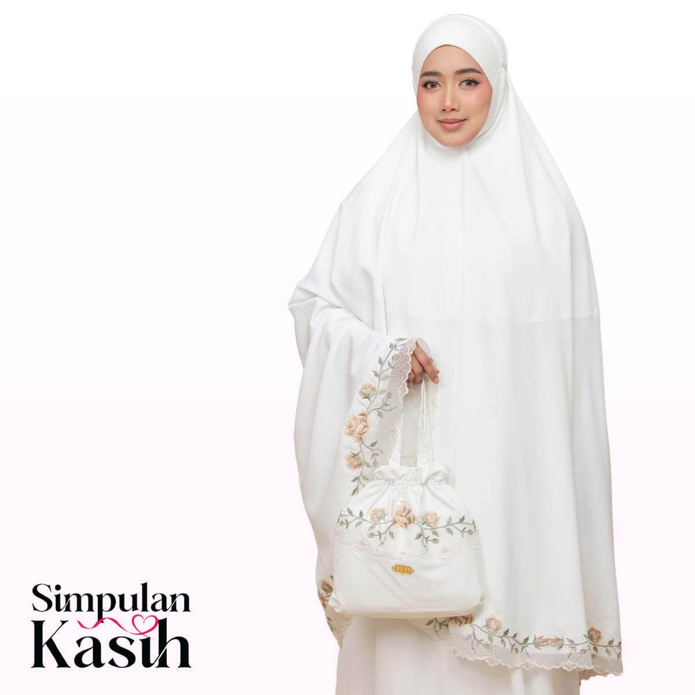 Telekung Nuur Rose in Off White Latte