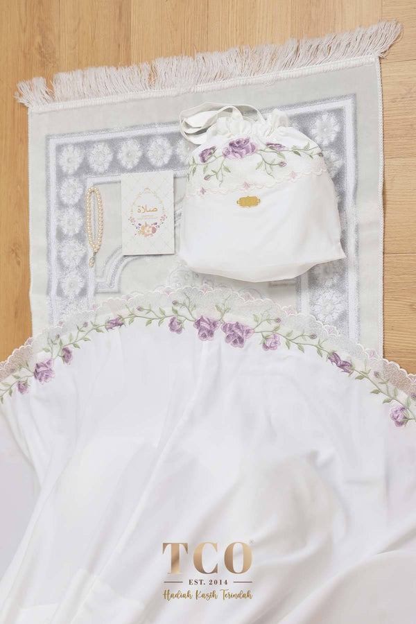 Telekung Nuur Rose in Off White Lavender