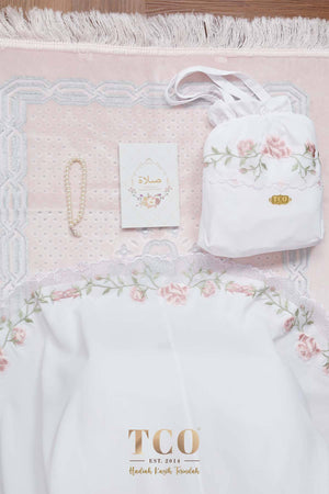 Telekung Nuur Rose in Snow White Pastel