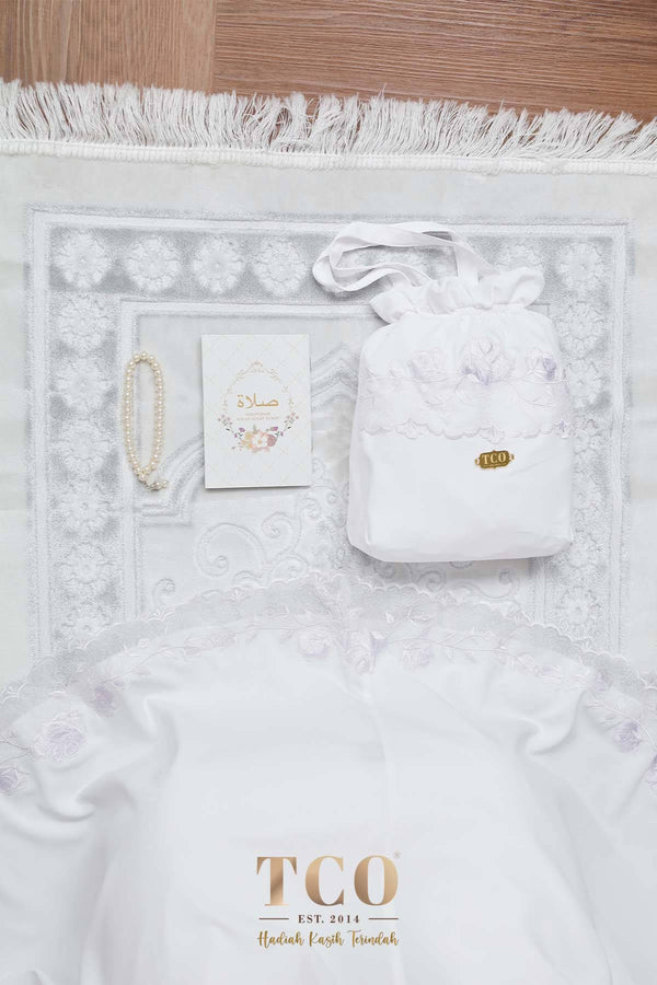 Telekung Nuur Rose in Snow White Pure