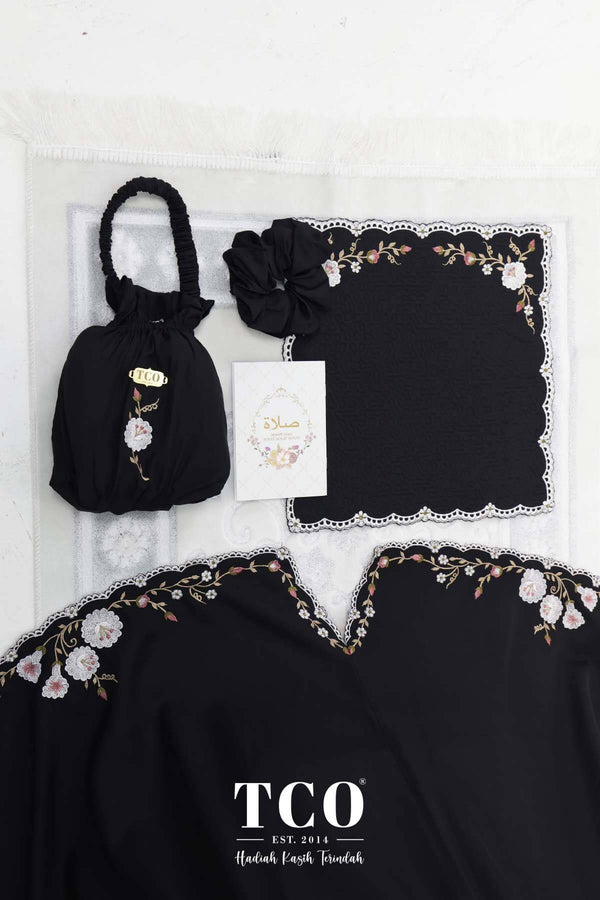 Telekung Pearl Yasmine in Classic Black