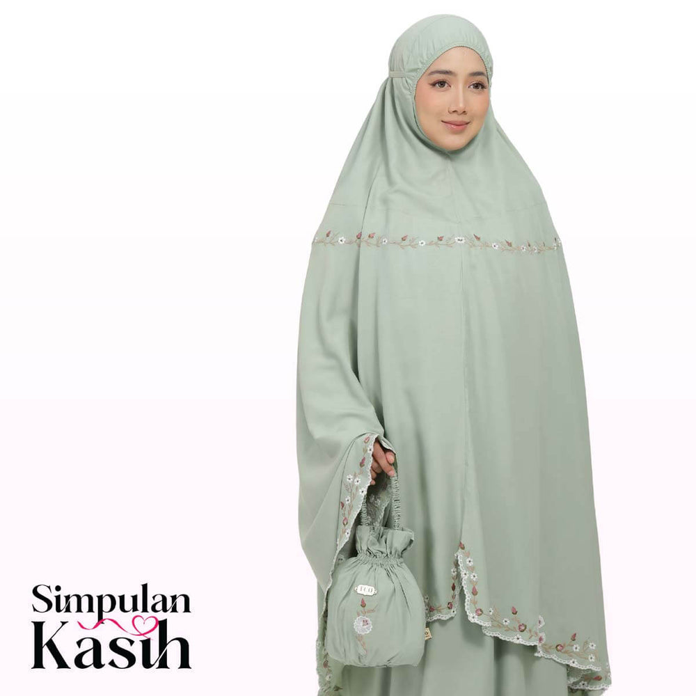 Telekung Pearl Yasmine in Serene Green
