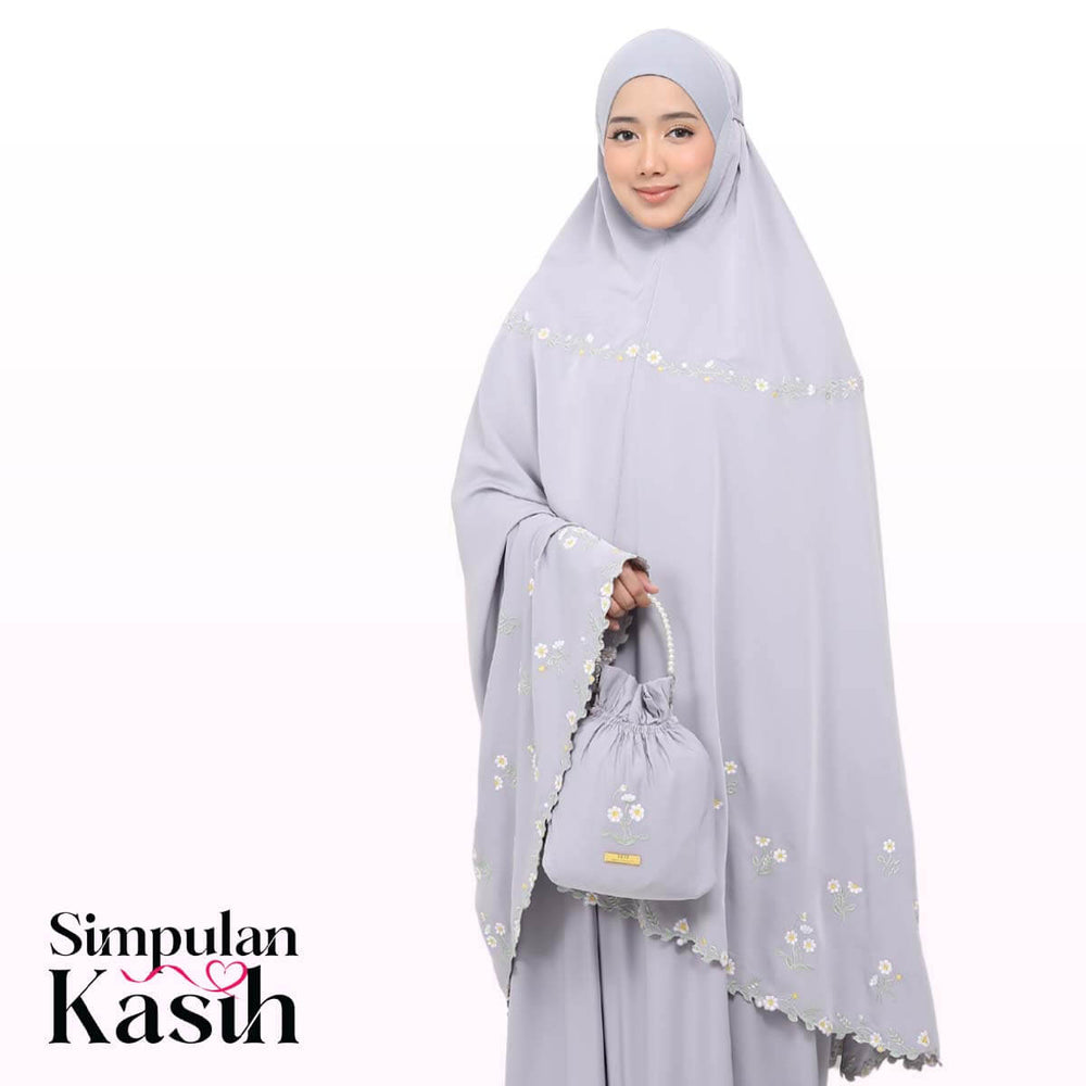 Telekung Daisy Luxe in Gray Lilac