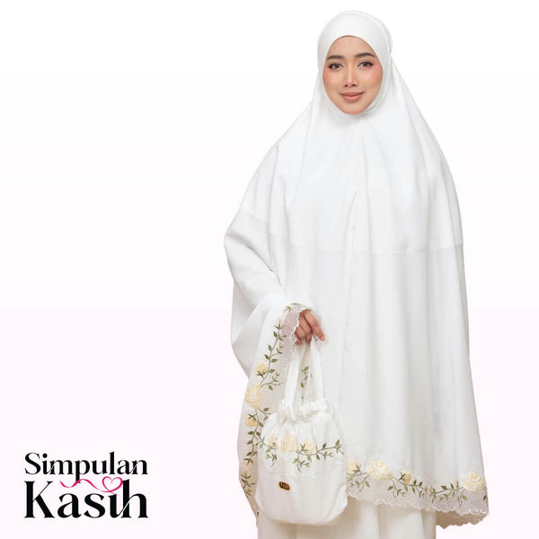 Telekung Nuur Rose in Off White Cream