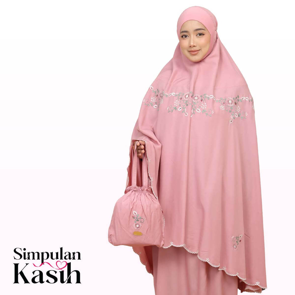 Telekung Pearl Ratna in Pastel Rose