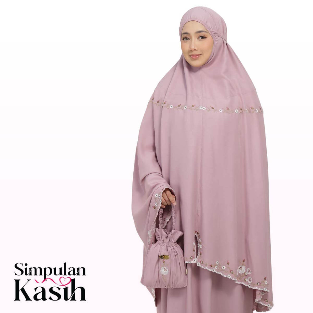 Telekung Pearl Yasmine in Plum Mauve