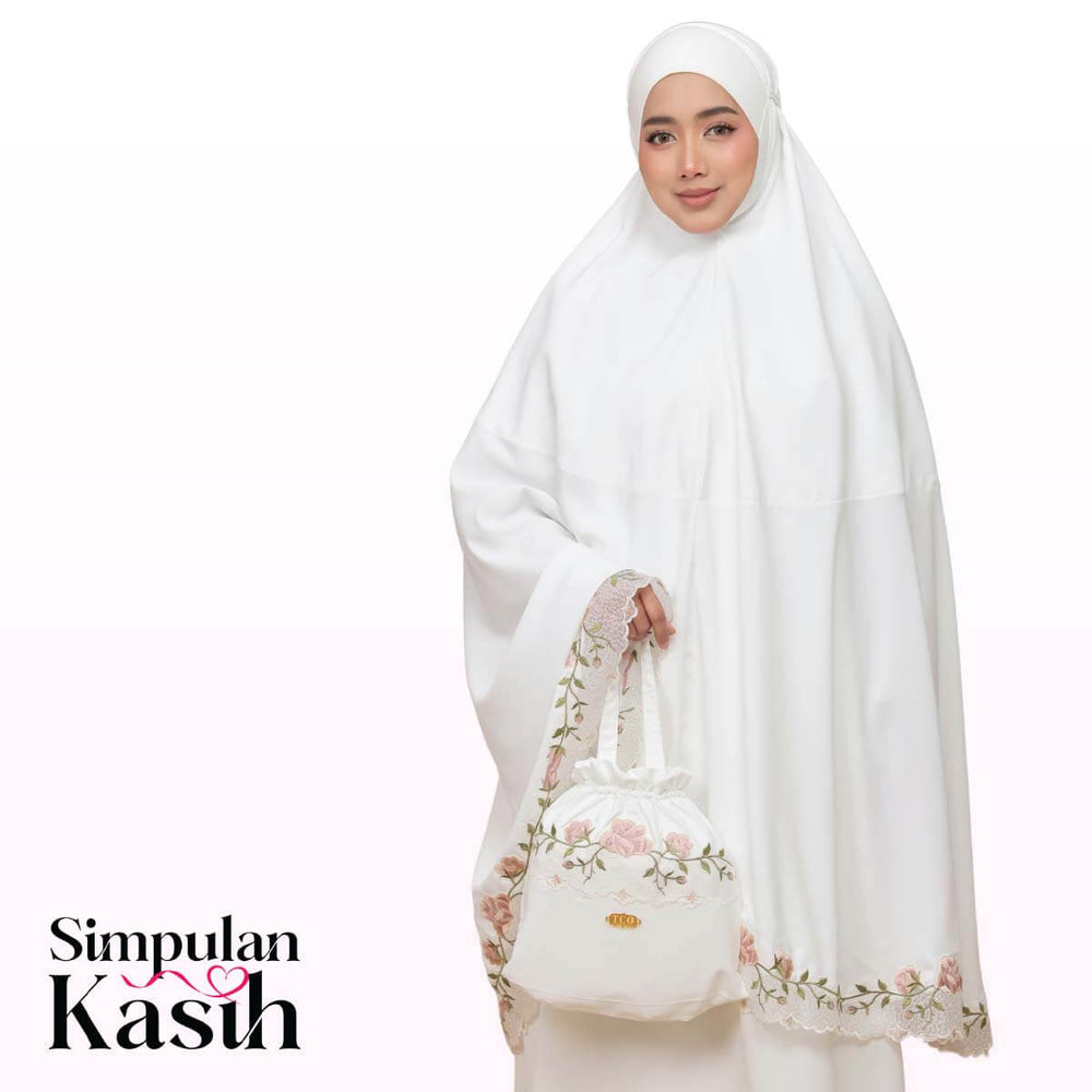 Telekung Nuur Rose in Off White Blush