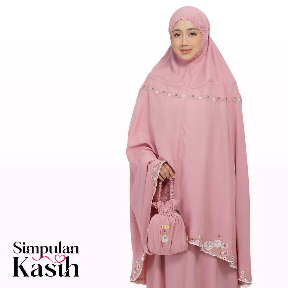 Telekung Pearl Yasmine in Pastel Rose