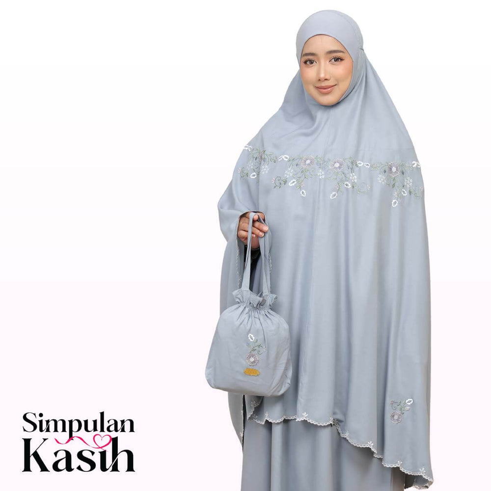 Telekung Pearl Ratna in Smoky Bluish