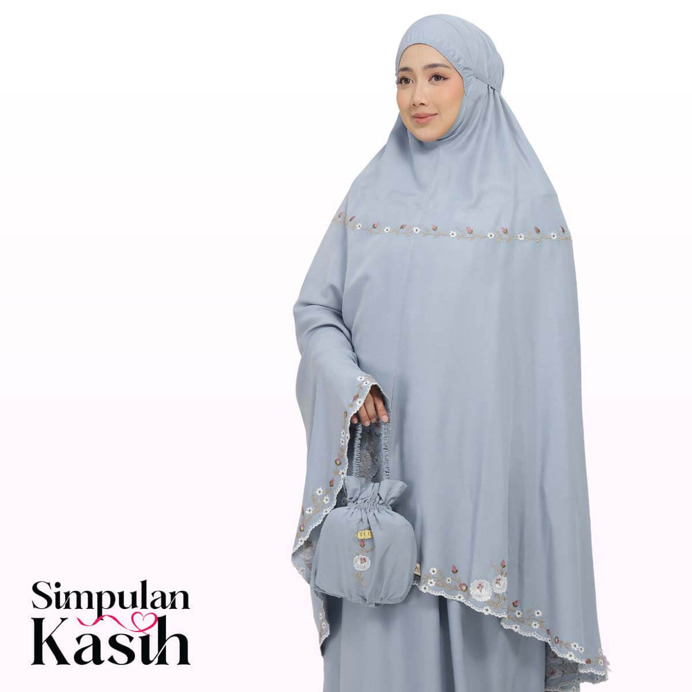 Telekung Pearl Yasmine in Smoky Bluish