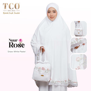 Telekung Nuur Rose in Snow White Pastel